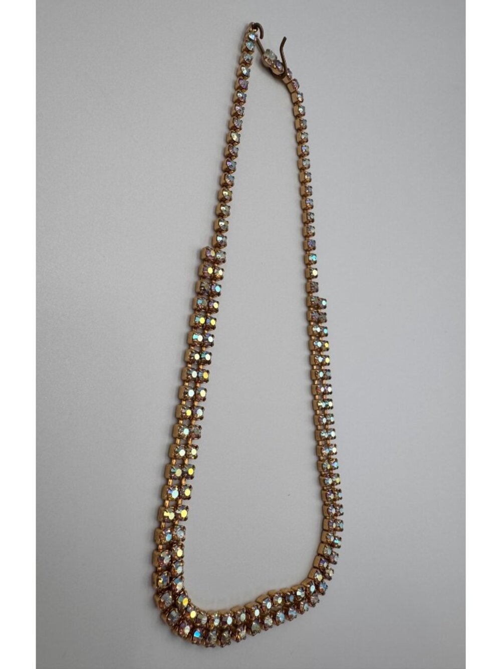 Vintage AB Aurora Borealis Rhinestone Necklace Double Row 1950s 14” - Picture 7 of 10